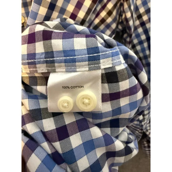 Peter Millar XL Blue White Purple Plaid Long Sleeve Button Down - Picture 6 of 6